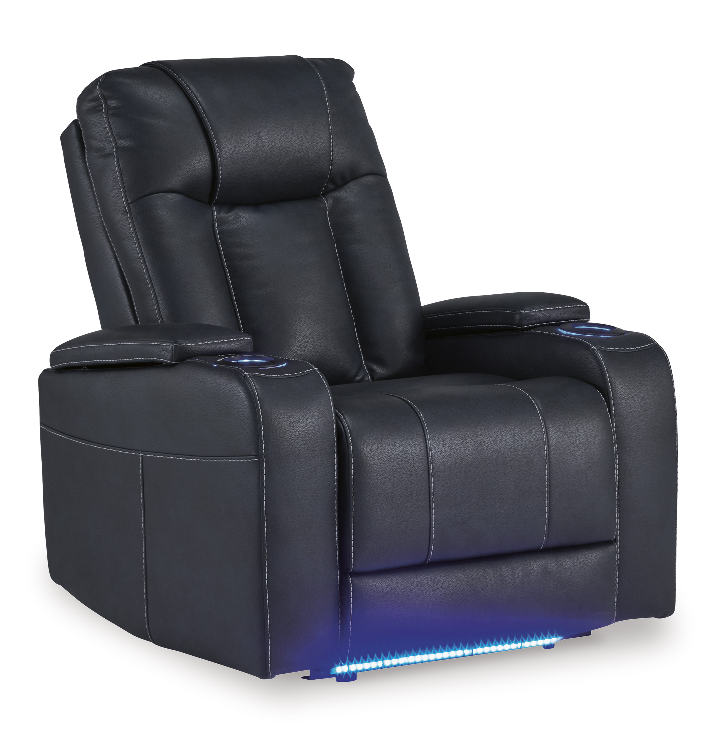 feazadaa home theater recliner at an angle with lights on
